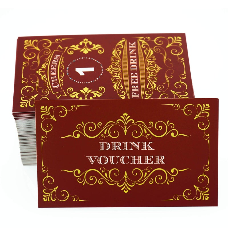 RXBC2011 100 Free Drink Tickets Coupons for a Free Drink Wedding Christmas Work Event Party Bar Wine Red - Image 1
